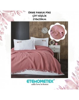ETE HOMETEX SOFT ÖRME PAMUK PİKE ÇİFT KİŞİLİK 210X230cm PEMBE 8696474231968